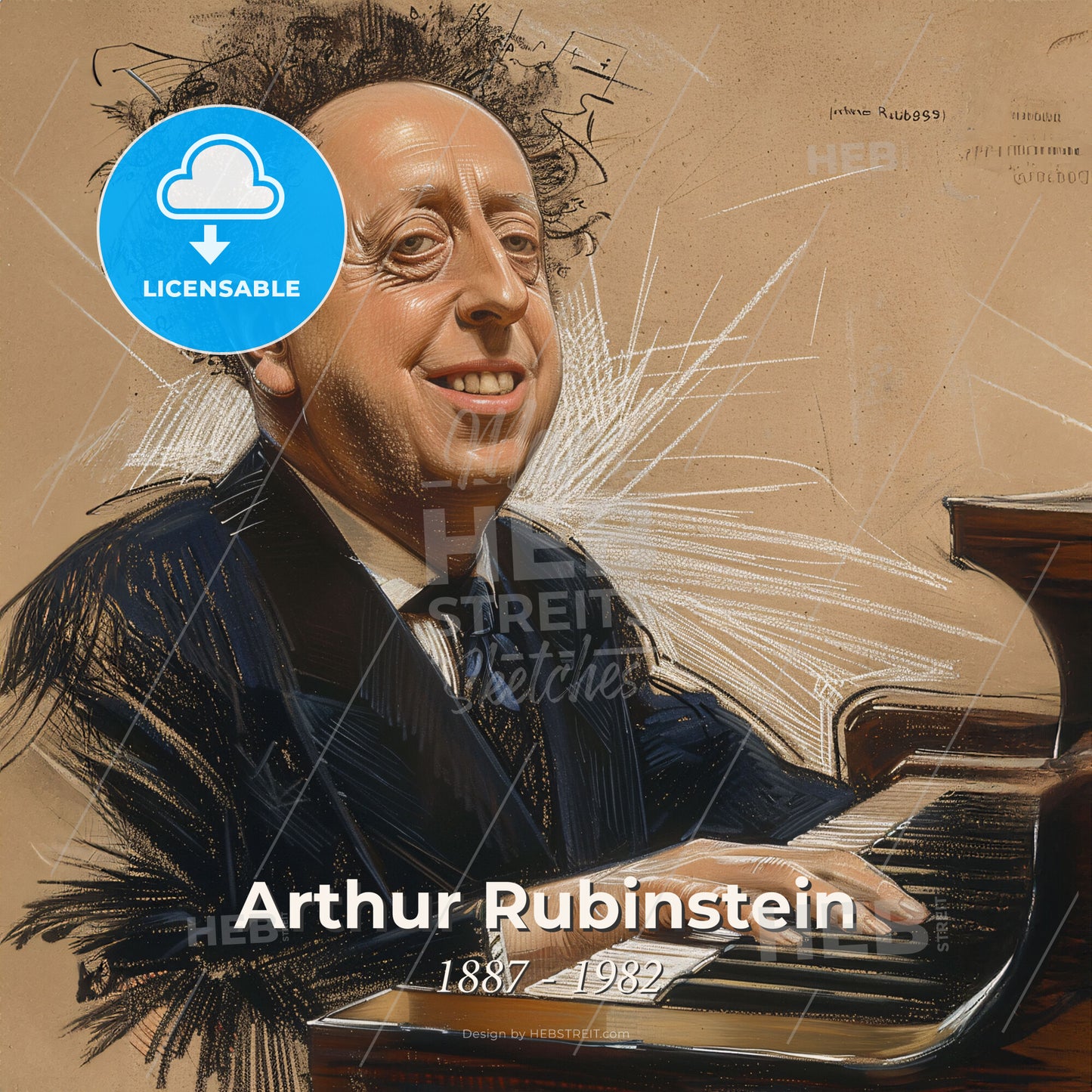 Arthur Rubinstein, 1887 - 1982, Polish-American pianist - A Man Playing A Piano Print Template