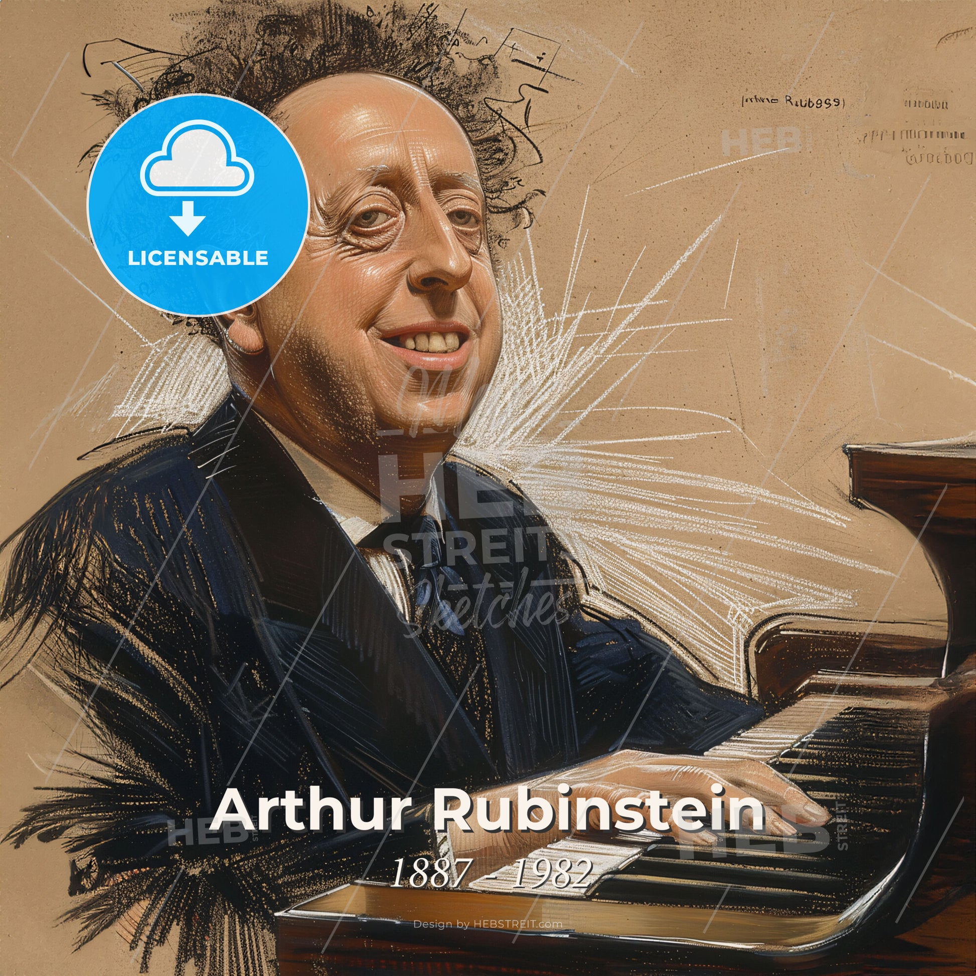 Arthur Rubinstein, 1887 - 1982, Polish-American pianist - A Man Playing A Piano Print Template