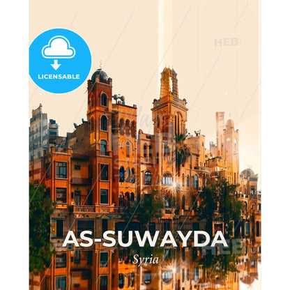 As-Suwayda Skyline Architecture Art Deco - A building with a large tower - Square format print template