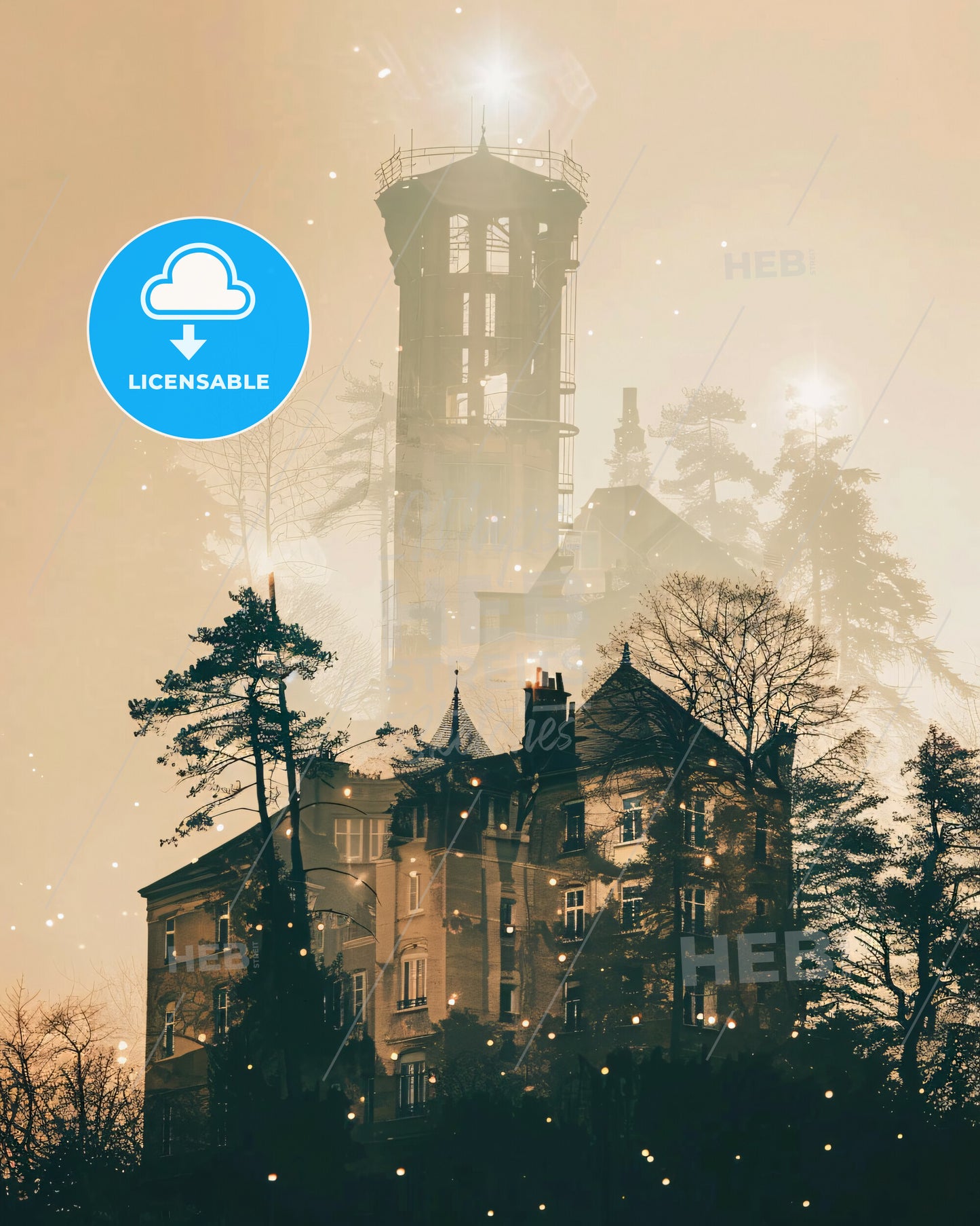 Asnieres-Sur-Seine Skyline Double Exposure Composite Art - A building with a tower in the background