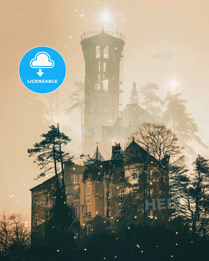 Asnieres-Sur-Seine Skyline Double Exposure Composite Art - A building with a tower in the background