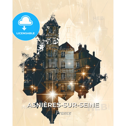 Asnieres-sur-Seine Iconic Skyline Bright Beige Poster - A building with a tower - Square format print template