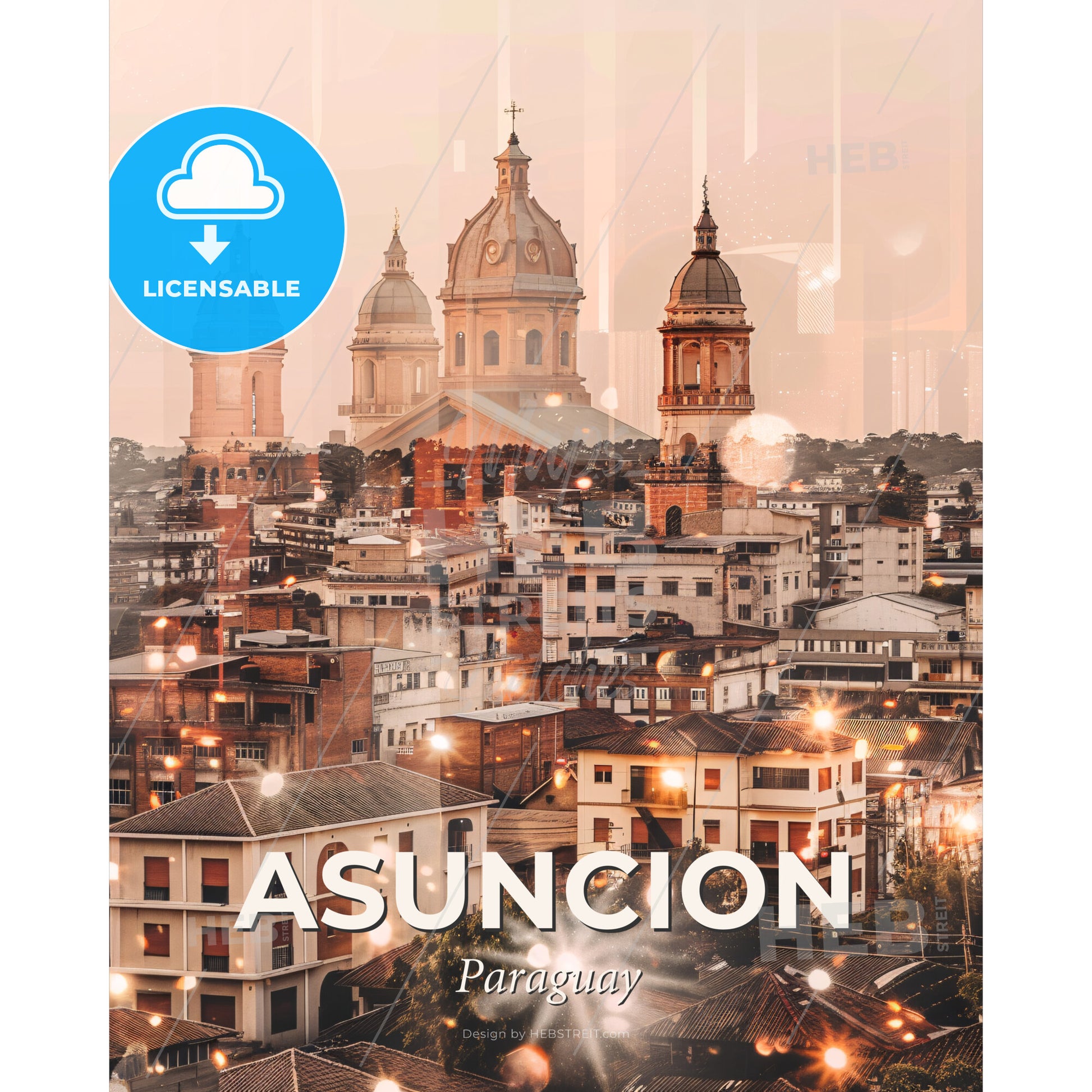 Asuncion, Paraguay: Skyline Symphony of History and Sparkle - A city with many buildings - Square format print template