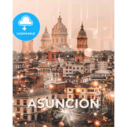 Asuncion, Paraguay: Skyline Symphony of History and Sparkle - A city with many buildings - Square format print template