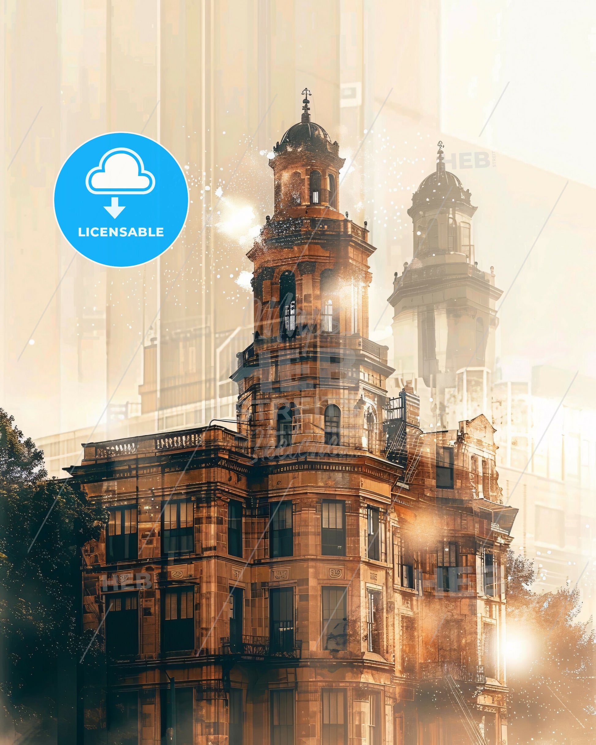 Athens-Clarke County City Skyline Composite Art Poster - A building with a tower