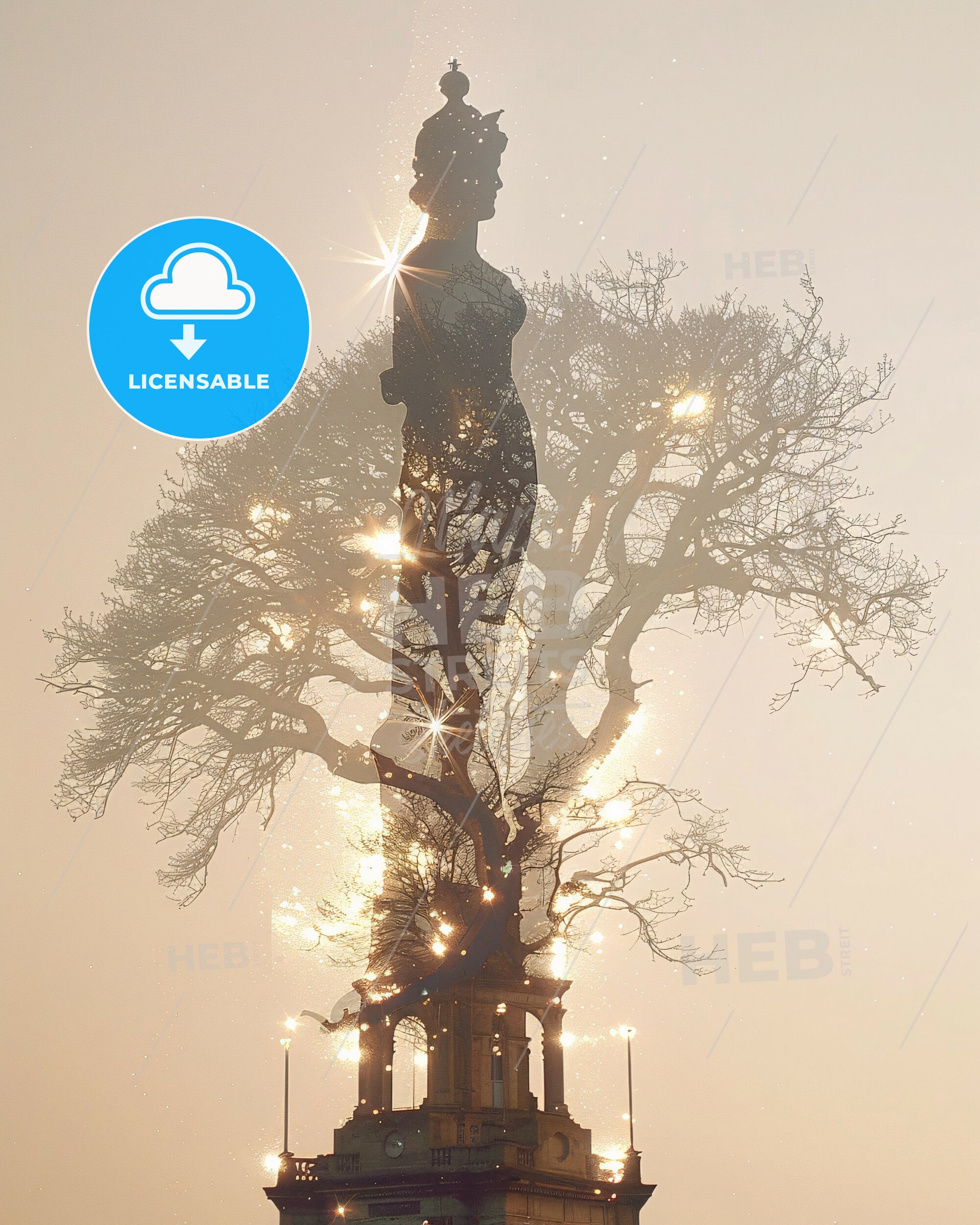 Athlone Double Exposure Skyline Cityscape Artwork - A double exposure of a statue and a tree