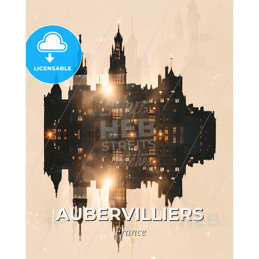 Aubervilliers Skyline Cityscape Digital Collage - A reflection of a building - Square format print template