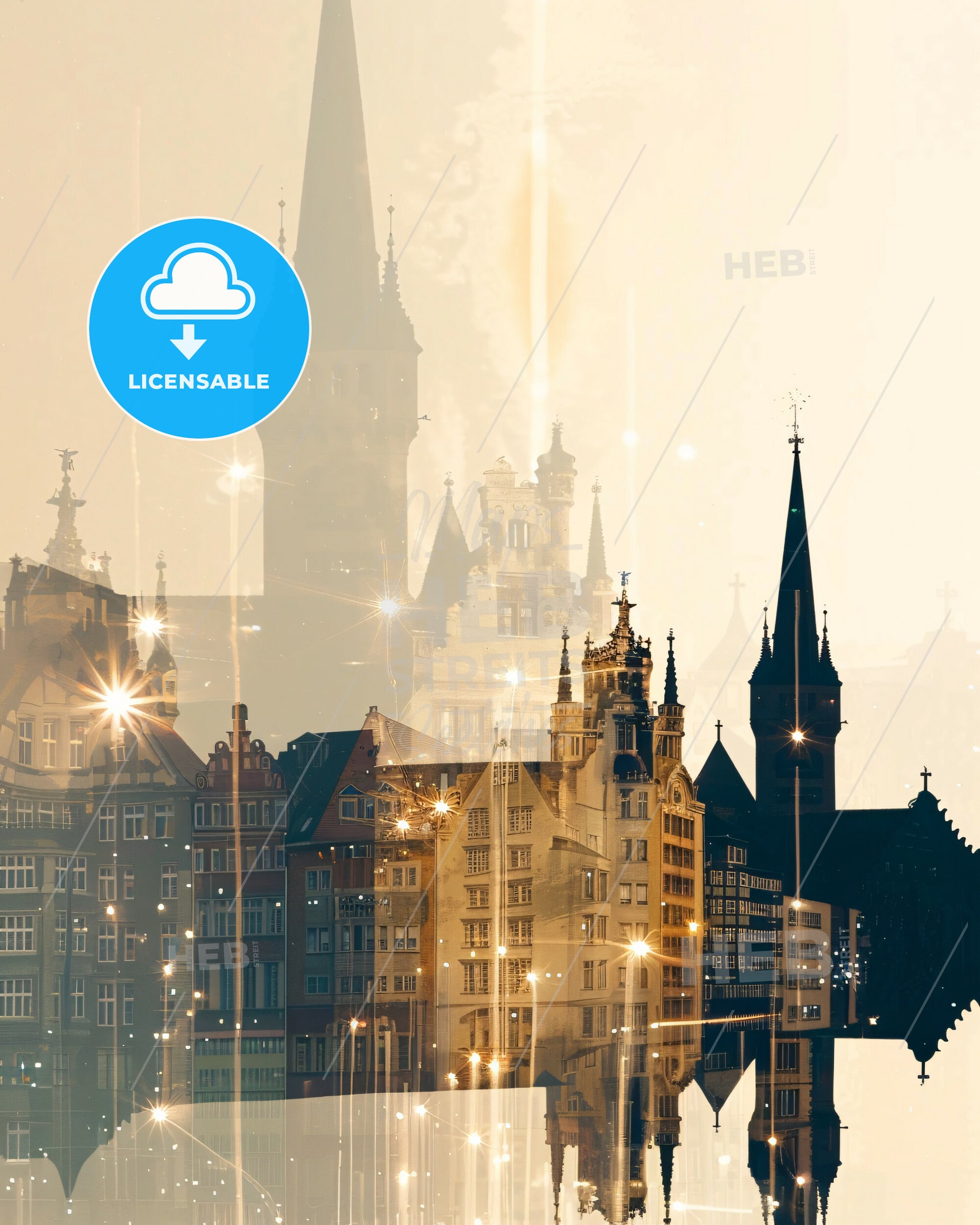 Augsburg Skyline Poster with Golden Lights - A city with many towers