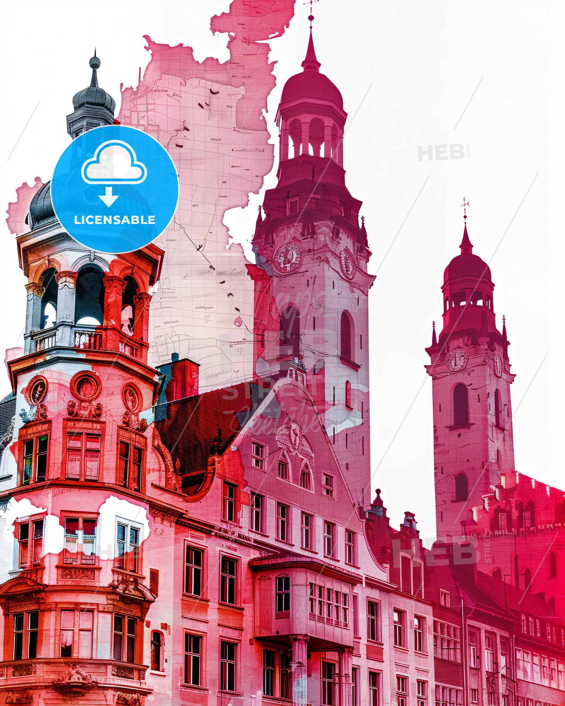 Augsburg Skyline Composite Art Silhouette Poster - A building with a clock tower