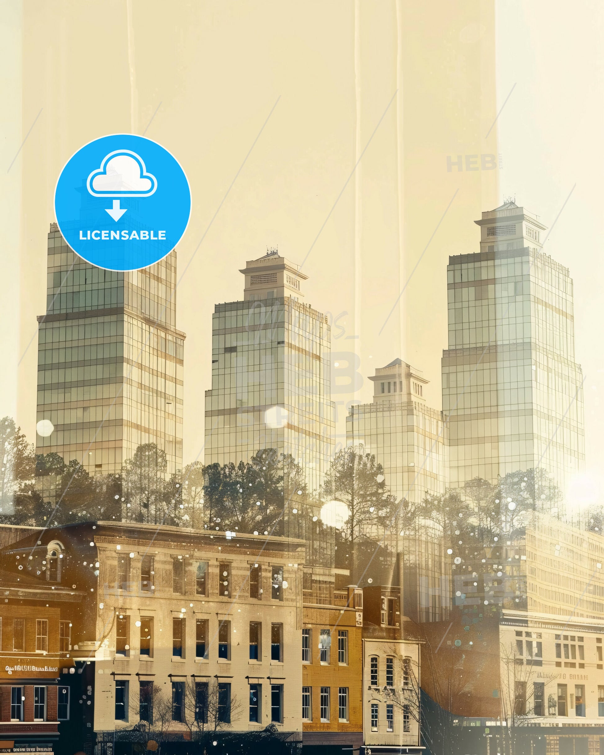 Augusta Skyline Double Exposure Art - A group of buildings with trees in the background