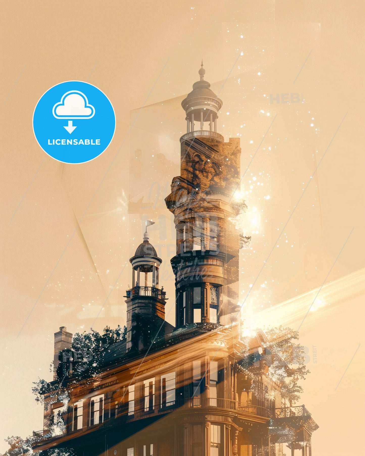 Augusta: Art Deco City Skyline Poster - A building with a tower