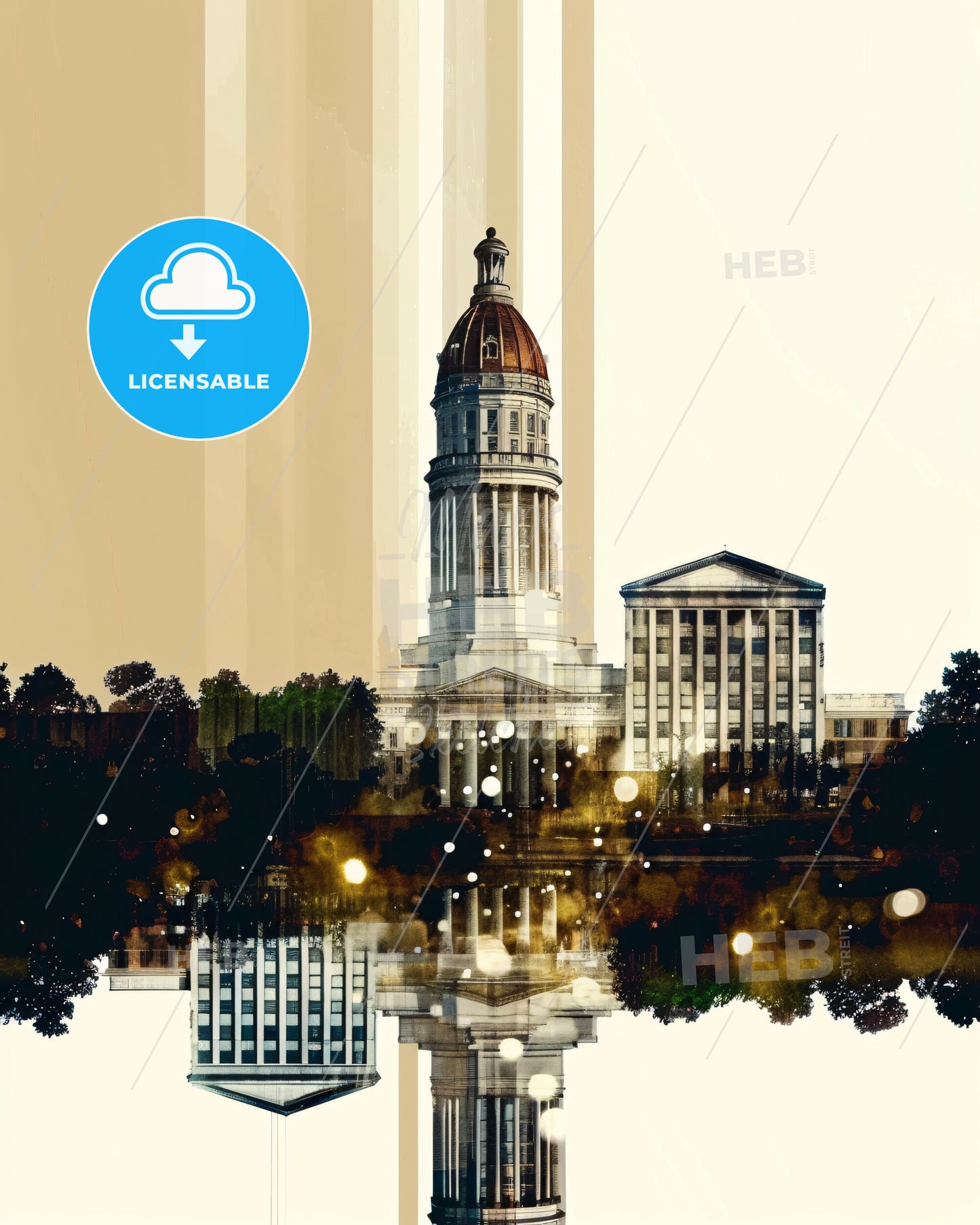 Augusta Georgia Skyline Composite Art on Beige - A building with a dome and trees