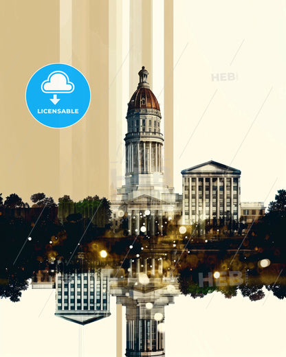 Augusta Georgia Skyline Composite Art on Beige - A building with a dome and trees