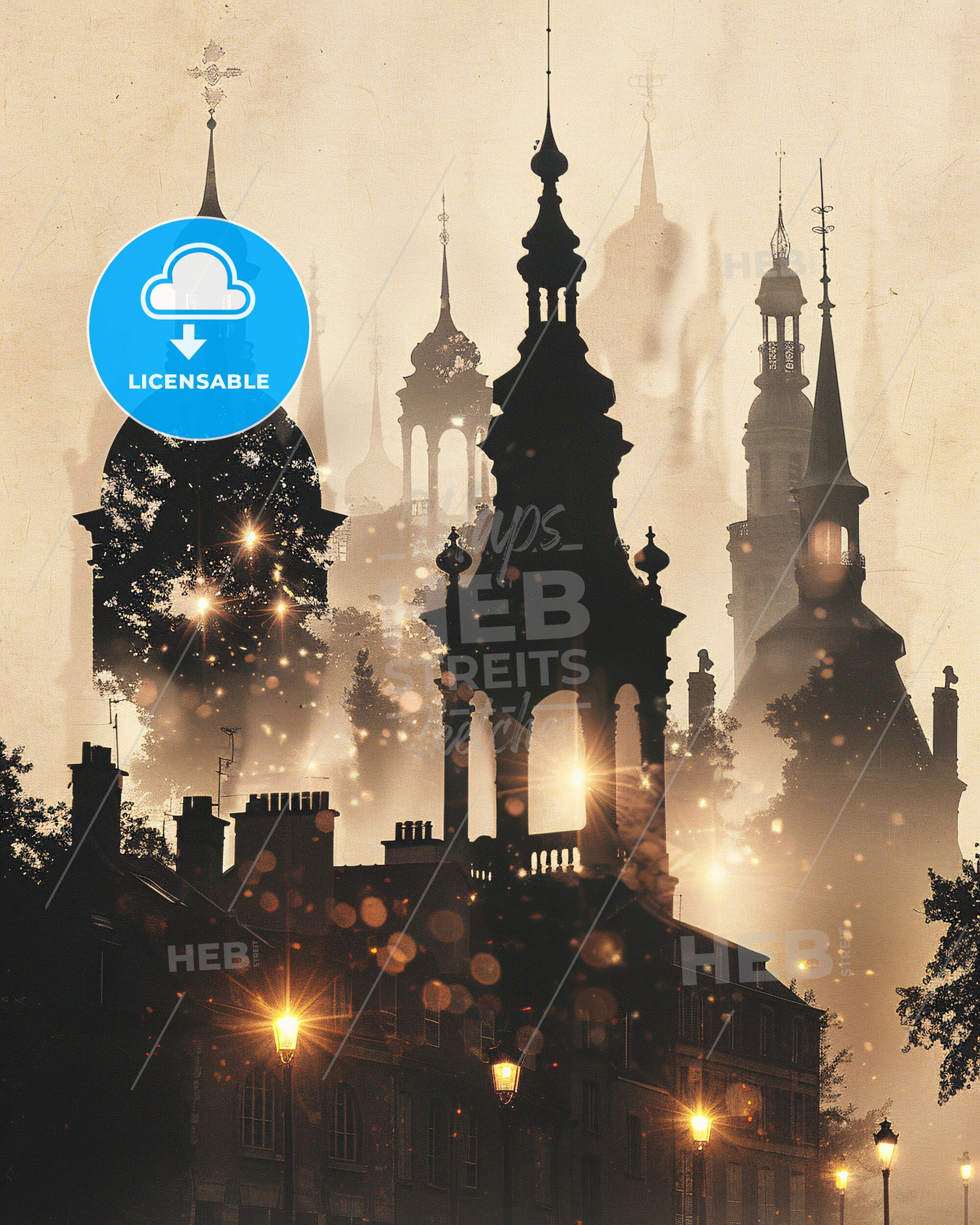 Aulnay-sous-Bois City Skyline Art Poster - A silhouette of a building with towers and trees