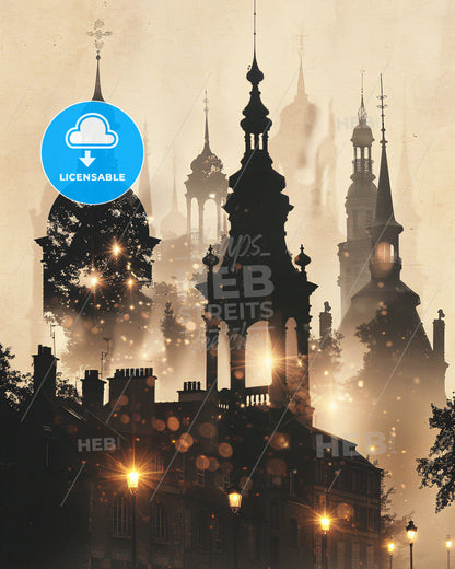 Aulnay-sous-Bois City Skyline Art Poster - A silhouette of a building with towers and trees