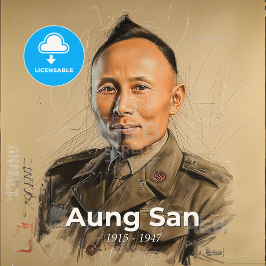 Aung San, 1915 - 1947, Burmese independence leader - A Man In A Military Uniform Print Template