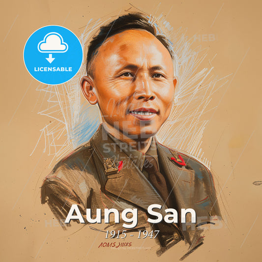 Aung San, 1915 - 1947, Burmese independence leader - A Man In A Military Uniform Print Template