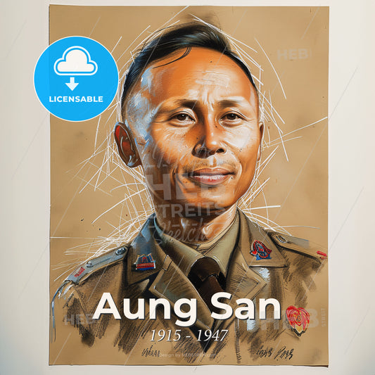 Aung San, 1915 - 1947, Burmese independence leader - A Man In A Uniform Print Template