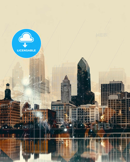 Aurora Architecture Art: City Skyline Sparks - A city skyline with many tall buildings