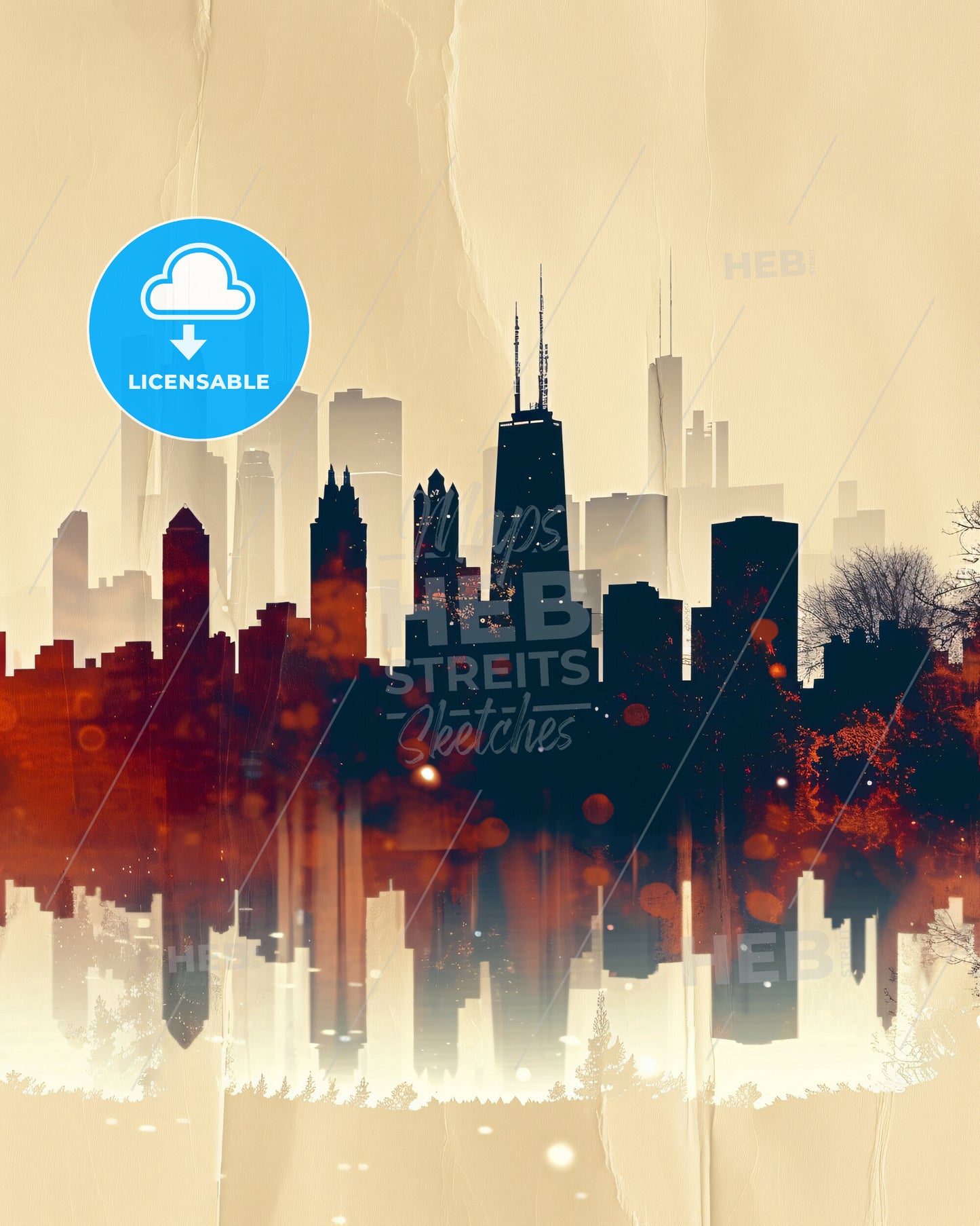 Aurora City Lights: A Skyline Fusion - A city skyline with trees and buildings