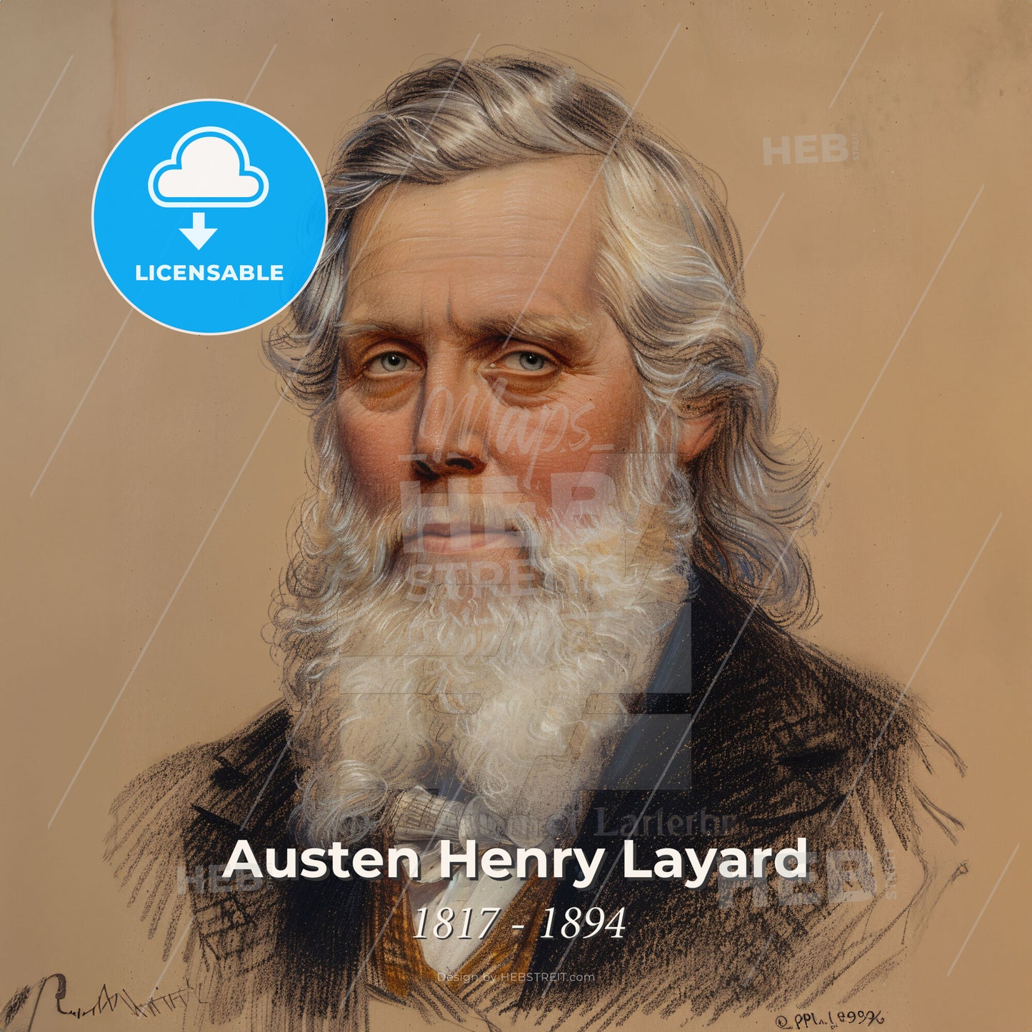 Austen Henry Layard, 1817 - 1894, British archaeologist - A Portrait Of A Man With A White Beard Print Template