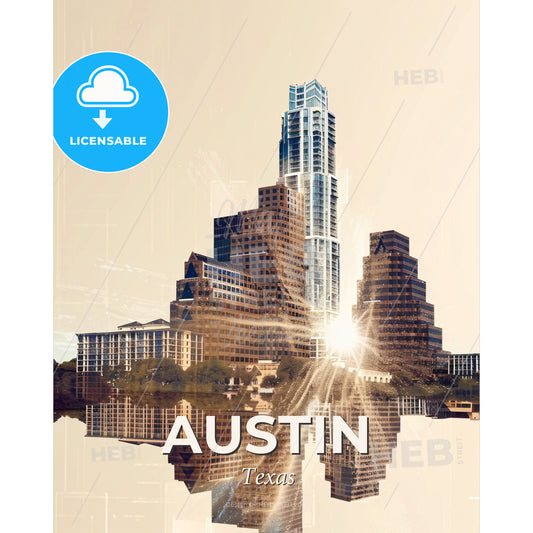 Austin City Skyline Luxe Minimalist Poster - A city with many tall buildings - Square format print template
