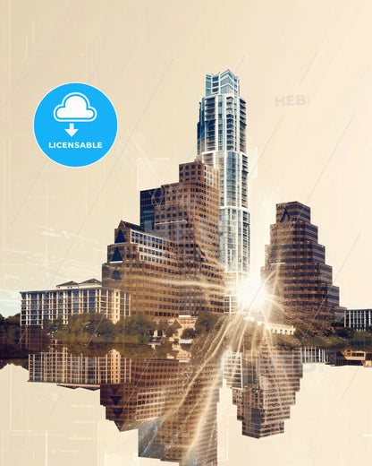 Austin City Skyline Luxe Minimalist Poster - A city with many tall buildings