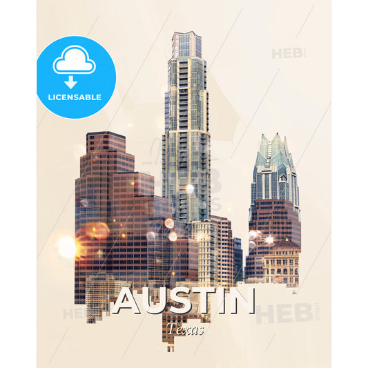 Austin Skyline Double Exposure Cityscape Poster - A city skyline with many tall buildings - Square format print template