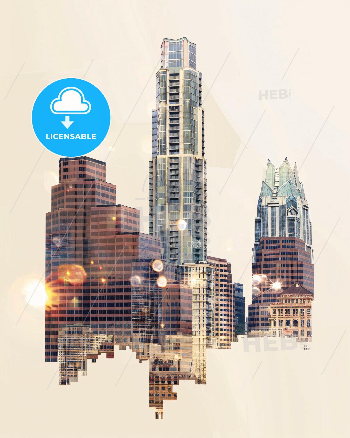 Austin Skyline Double Exposure Cityscape Poster - A city skyline with many tall buildings