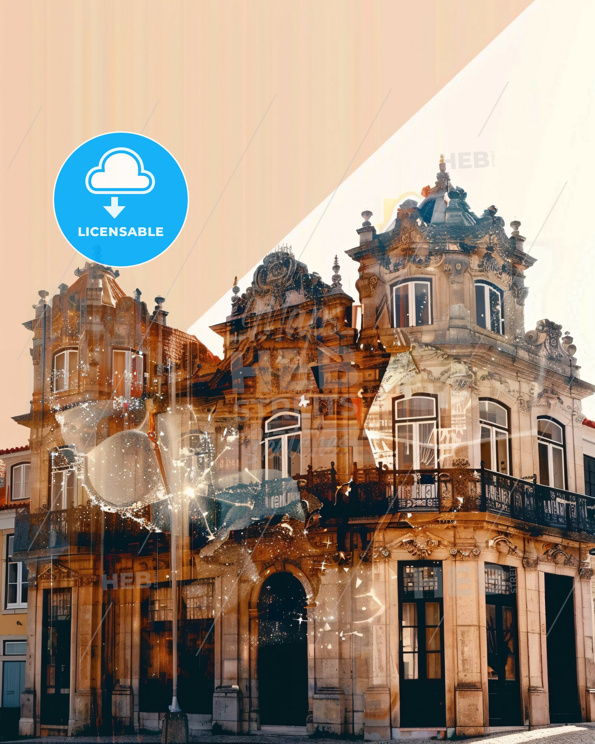 Aveiro Cityscape Skyline Colors Poster Art - A double exposure of a building