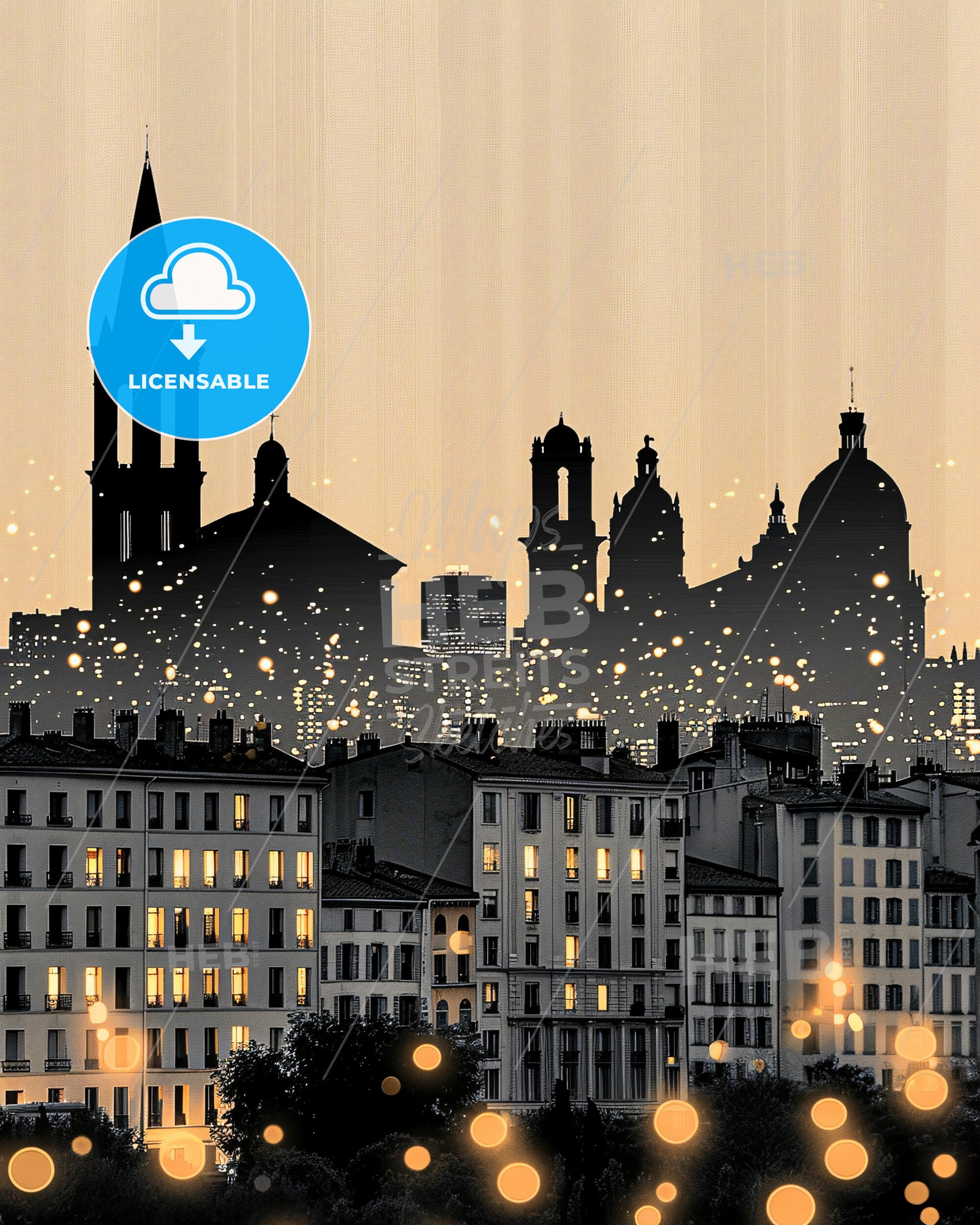 Avignon Art Skyline Silhouette Composite Poster - A city skyline with many buildings