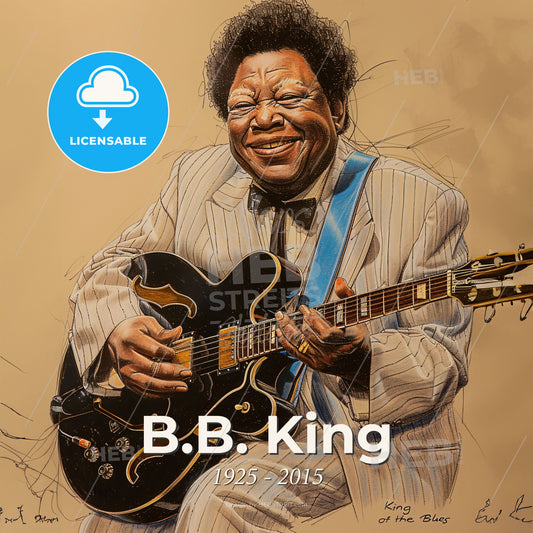 B.B. King, 1925 - 2015, American blues guitarist - A Man In A Suit Playing A Guitar Print Template
