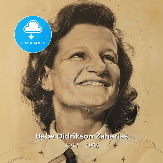 Babe Didrikson Zaharias, 1911 - 1956, American athlete - A Woman Smiling With A Tie Print Template