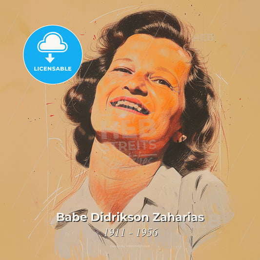 Babe Didrikson Zaharias, 1911 - 1956, American athlete - A Woman Smiling With Her Mouth Open Print Template