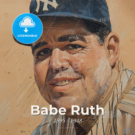 Babe Ruth, 1895 - 1948, American baseball player - A Man Wearing A Baseball Cap Print Template