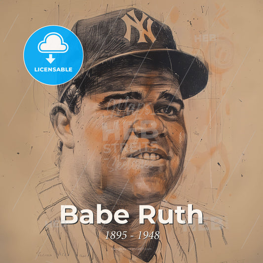 Babe Ruth, 1895 - 1948, American baseball player - A Drawing Of A Man Wearing A Baseball Cap Print Template