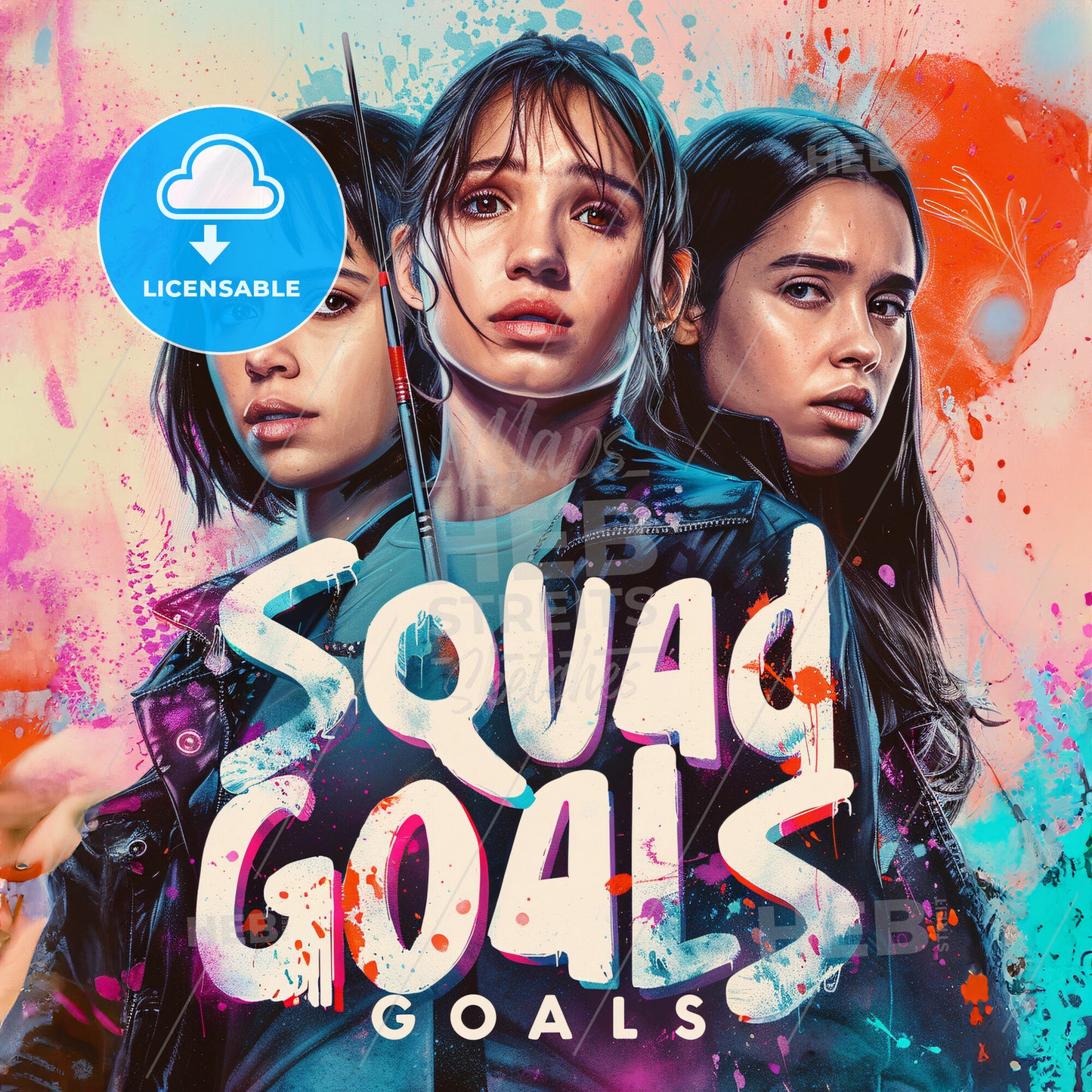 A Group Of Women With A Paint Splatter