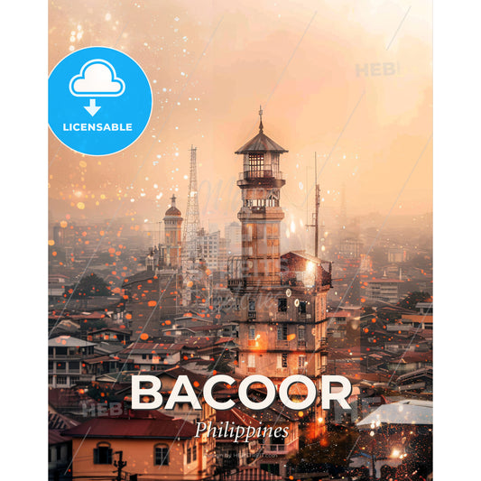 Bacoor Skyline Double Exposure Poster - A tower in a city - Square format print template