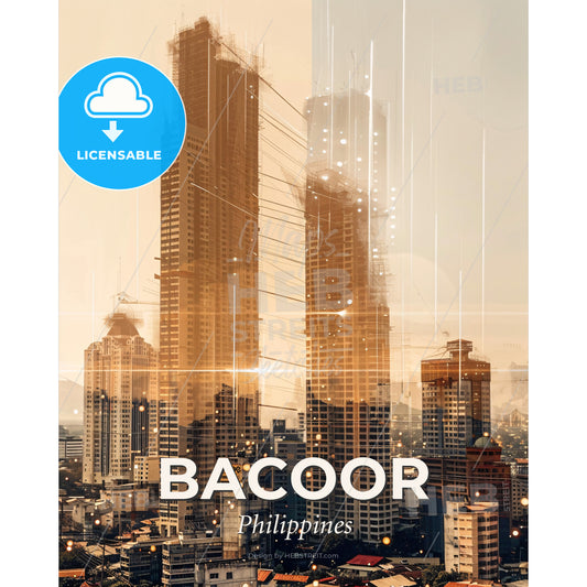 Bacoor City Skyline Double Exposure Art - A city skyline with tall buildings - Square format print template