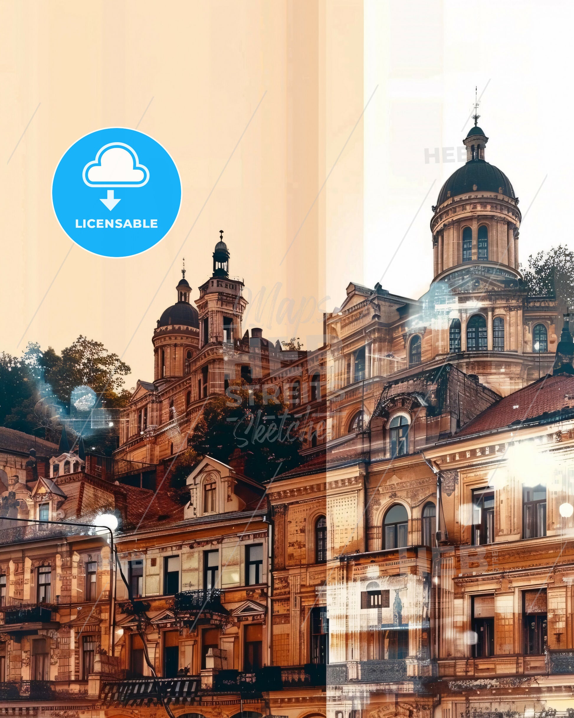 Bacau Romania Double Exposure Cityscape Poster - A building with many windows