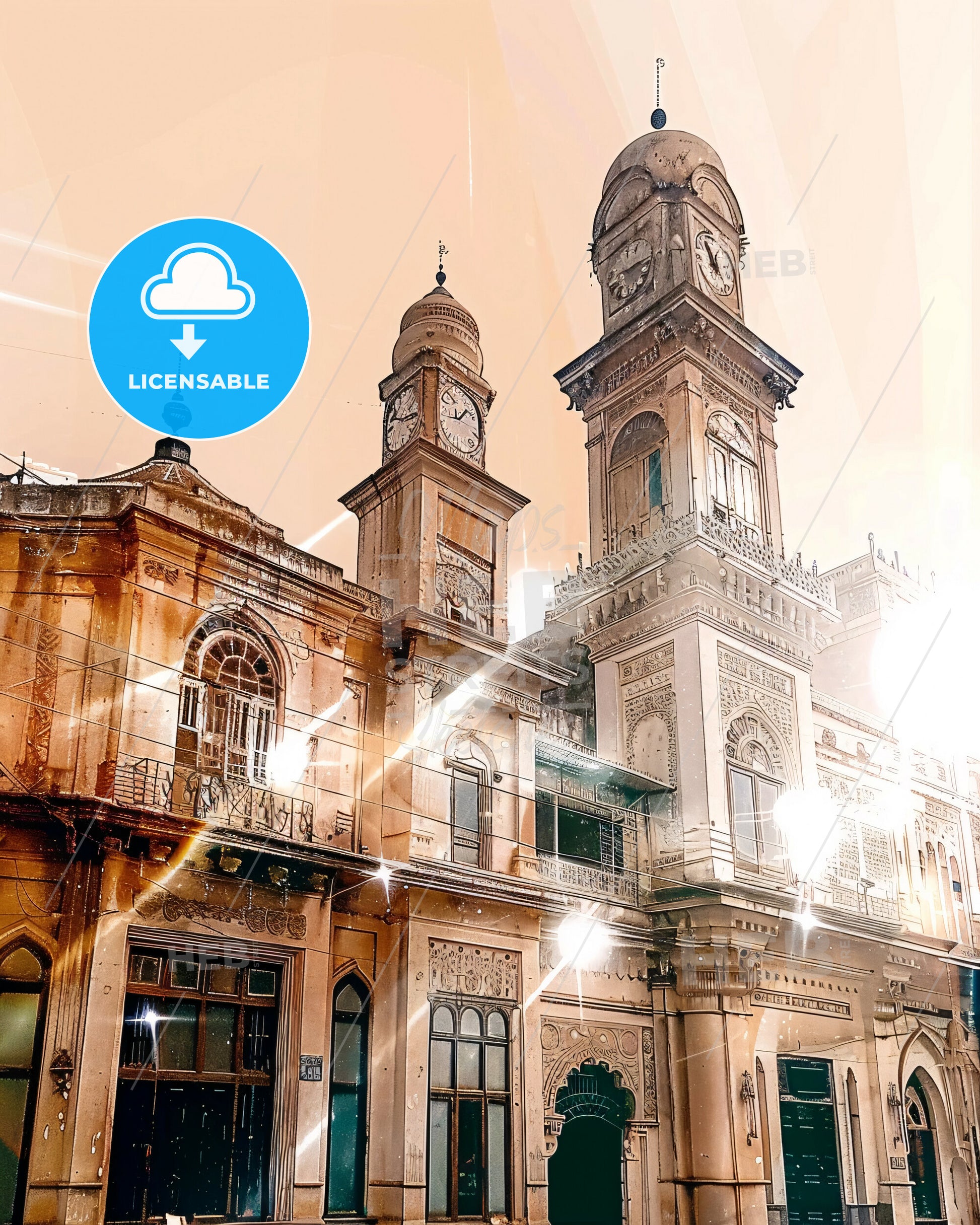 Bahawalpur Skyline Composite Art Print - A building with a clock tower