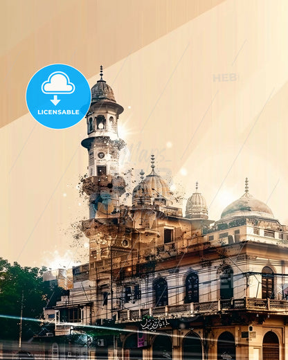 Bahawalpur City Lights Architectural Mosaic - A building with a tower