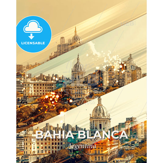 Bahia Blanca Skyline Night Canvas Art Print - A collage of a city - Square format print template