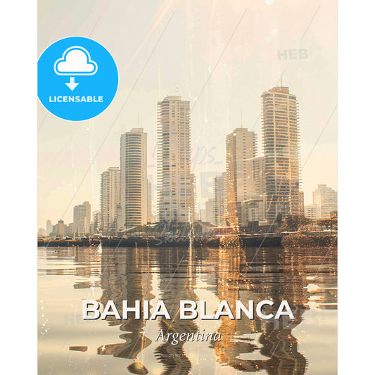 Bahia Blanca Skyline Local Vibes Poster - A city skyline with water reflection - Square format print template