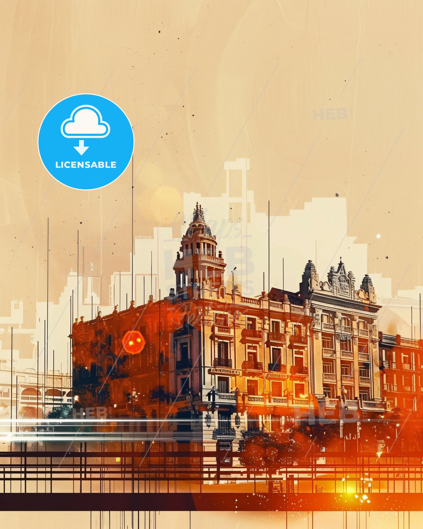 Bahia Blanca Skyline Bright Composite Art Poster - A building with a tower and a city skyline