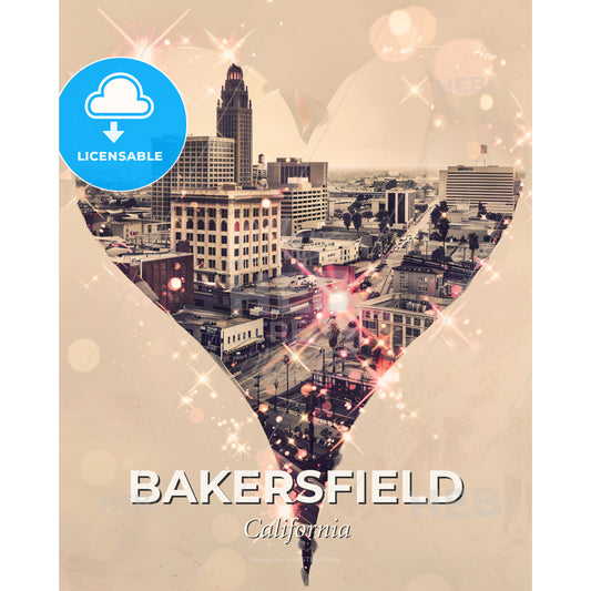Bakersfield Skyline Gleaming Cityscape Artwork - A heart shaped hole in a city - Square format print template