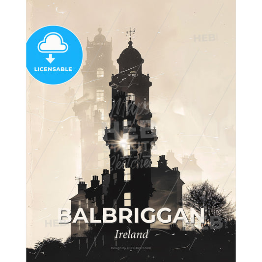 Balbriggan City Skyline Masterpiece Art Print - A building with a tower and a light shining through it - Square format print template