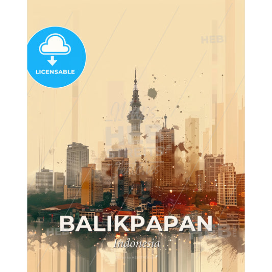 Balikpapan Skyline Art Composite Sparkles - A city skyline with a tower - Square format print template