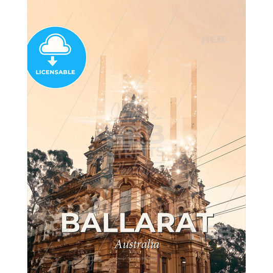 Ballarat Architectural Skyline Double Exposure Art - A building with trees and power lines - Square format print template