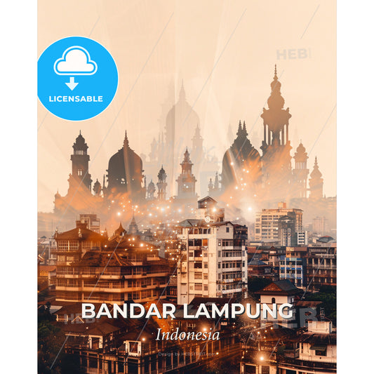 Bandar Lampung Skyline City Architecture Poster - A city with many buildings - Square format print template